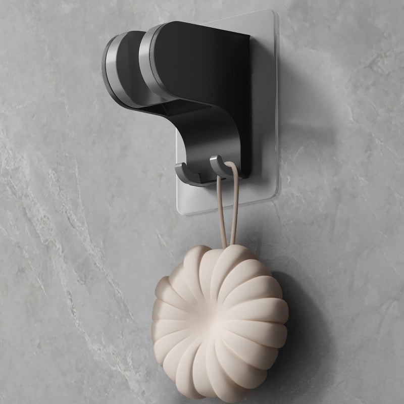 HEROBAI Hand Held Shower Head Holder Wall Mount, Shower Hose Holder Adhesive with 2 Hanger Hooks, Adjustable Shower Handle Holder, No Drilling Shower Wand Holder (Black, 1 Pack) - Image 1